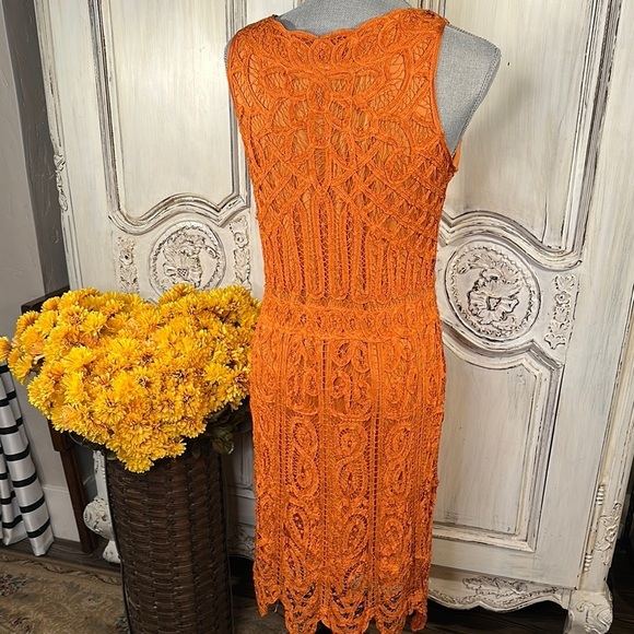 R&M Richards Elegant Orange Beaded Battenberg Lace Dress Special Occassion - Picture 7 of 10